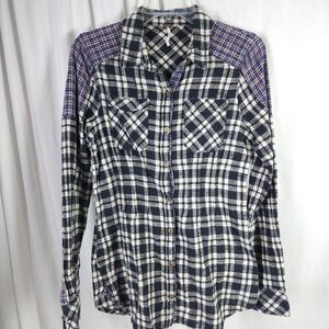 FREE PEOPLE Womens Small Plaid Flannel Catch Up with Me Cotton Button Down Shirt